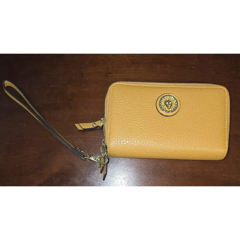 Anne Klein Leather Wallet, Mustard Yellow, Zip Around Wristlet
